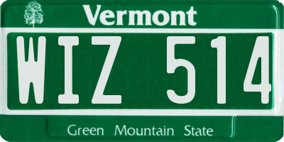 VT license plate WIZ514