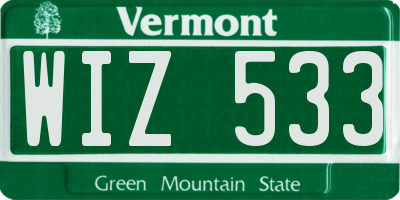 VT license plate WIZ533