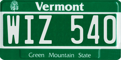 VT license plate WIZ540