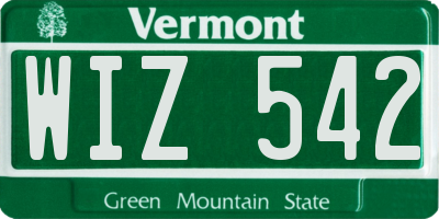 VT license plate WIZ542
