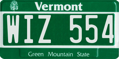 VT license plate WIZ554