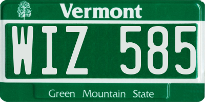 VT license plate WIZ585