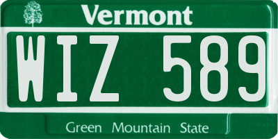 VT license plate WIZ589