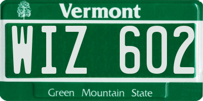 VT license plate WIZ602