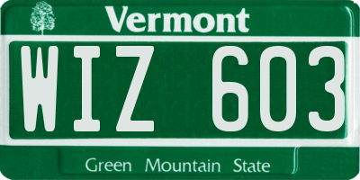 VT license plate WIZ603