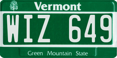 VT license plate WIZ649