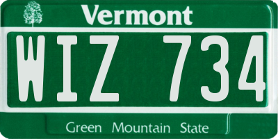 VT license plate WIZ734