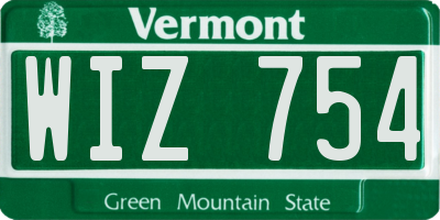 VT license plate WIZ754