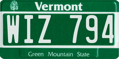 VT license plate WIZ794