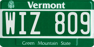 VT license plate WIZ809
