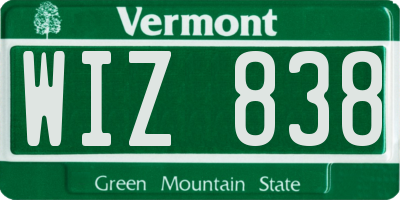 VT license plate WIZ838