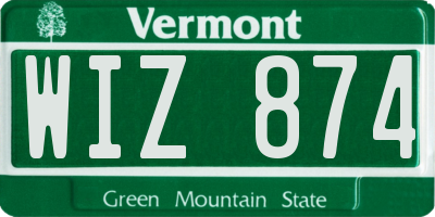 VT license plate WIZ874