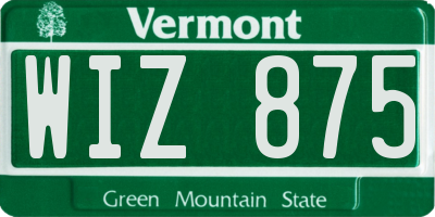 VT license plate WIZ875