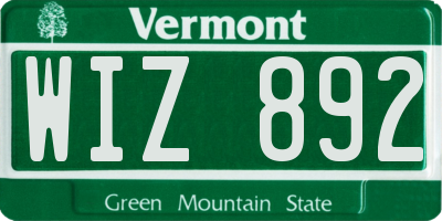 VT license plate WIZ892