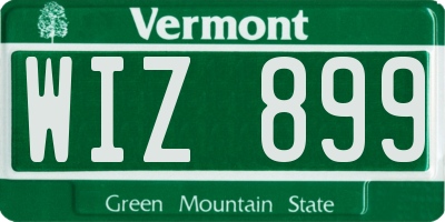 VT license plate WIZ899