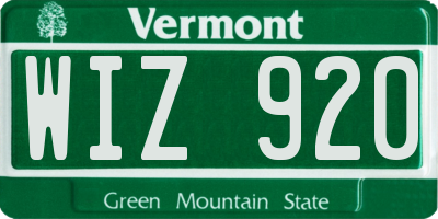 VT license plate WIZ920