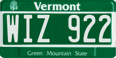 VT license plate WIZ922
