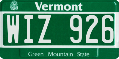 VT license plate WIZ926