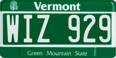VT license plate WIZ929
