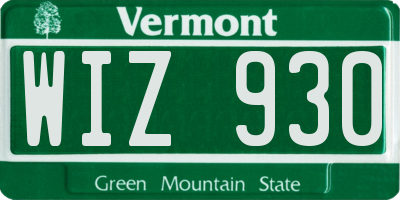 VT license plate WIZ930
