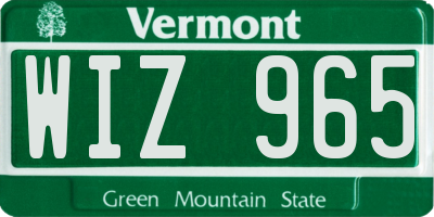 VT license plate WIZ965