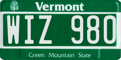VT license plate WIZ980