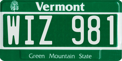 VT license plate WIZ981