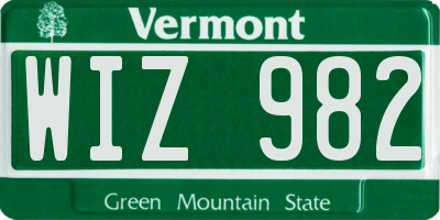 VT license plate WIZ982
