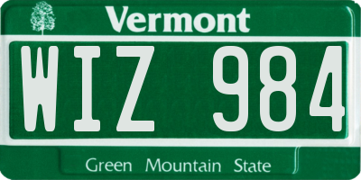 VT license plate WIZ984
