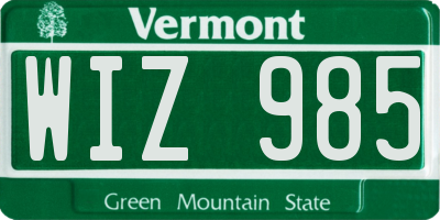 VT license plate WIZ985