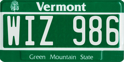 VT license plate WIZ986