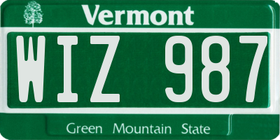 VT license plate WIZ987