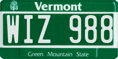 VT license plate WIZ988