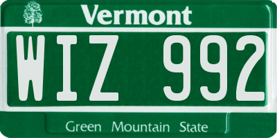 VT license plate WIZ992