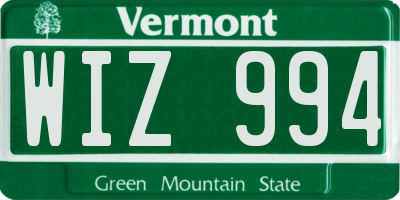 VT license plate WIZ994