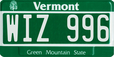 VT license plate WIZ996