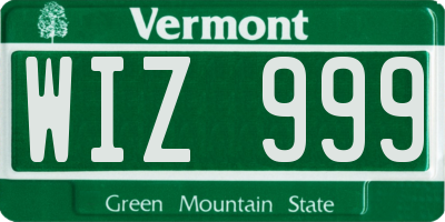 VT license plate WIZ999