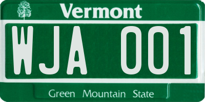 VT license plate WJA001