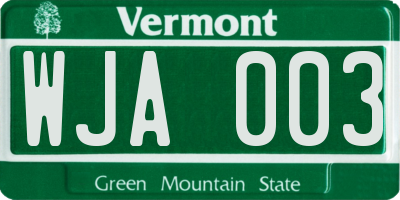 VT license plate WJA003