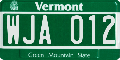 VT license plate WJA012