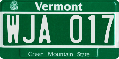 VT license plate WJA017