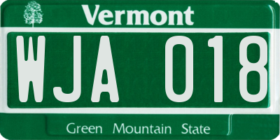VT license plate WJA018