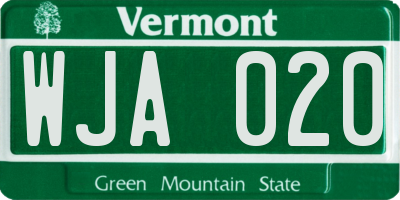 VT license plate WJA020