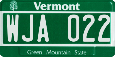 VT license plate WJA022