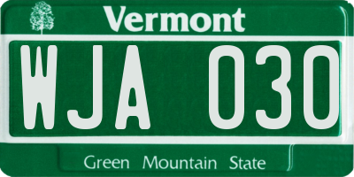 VT license plate WJA030