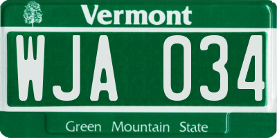 VT license plate WJA034