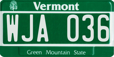 VT license plate WJA036