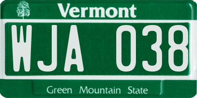 VT license plate WJA038