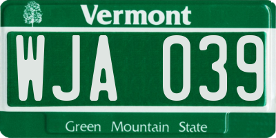 VT license plate WJA039