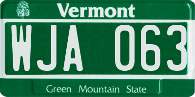 VT license plate WJA063